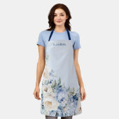 Dusty Blue Waterverf Ivory Flowers Leaves Rustic Schort (Gedragen)