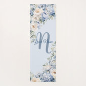 Dusty Blue Waterverf Ivory Flowers Leaves Rustic Yogamat (Achterkant)