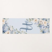 Dusty Blue Waterverf Ivory Flowers Leaves Rustic Yogamat (Voorkant (horizontaal))