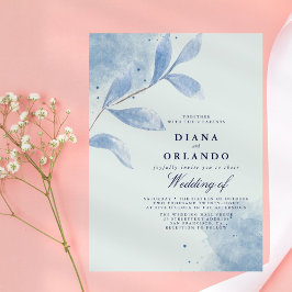 Dusty Blue Waterverf Leaf Wedding Invitation Kaart
