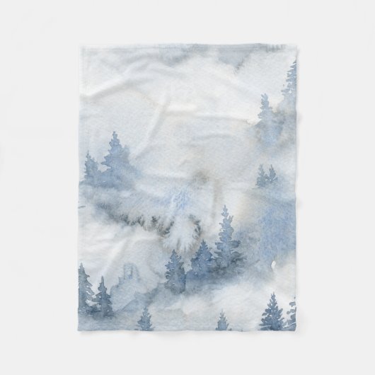 Dusty Blue Waterverf Misty Abstract Forest Fleece Deken (Voorkant)