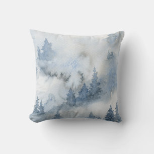 Dusty Blue Waterverf Misty Abstract Forest Kussen