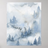 Dusty Blue Waterverf Misty Abstract Forest Poster (Voorkant)