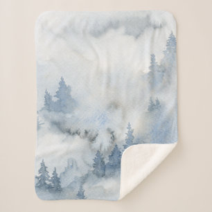 Dusty Blue Waterverf Misty Abstract Forest Sherpa Deken