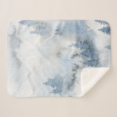 Dusty Blue Waterverf Misty Abstract Forest Sherpa Deken (Voorkant (horizontaal))