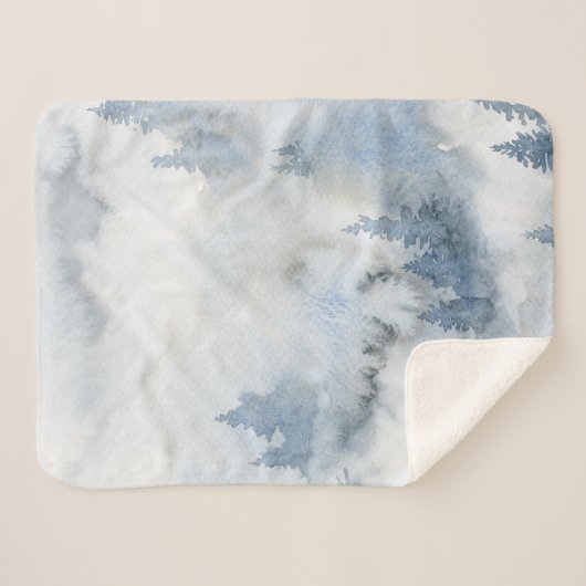 Dusty Blue Waterverf Misty Abstract Forest Sherpa Deken (Voorkant (horizontaal))