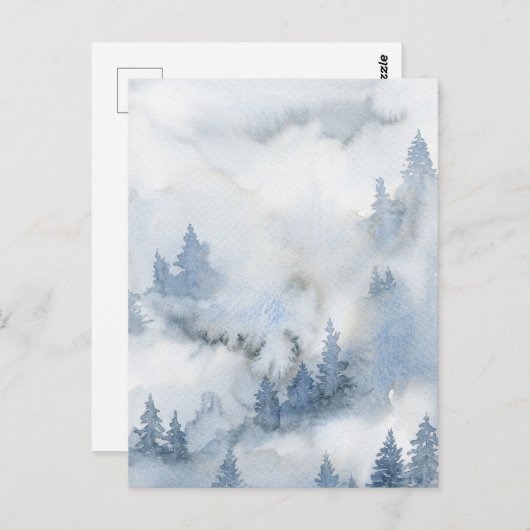 Dusty Blue Waterverf Misty Forest Briefkaart (Voorkant / Achterkant)