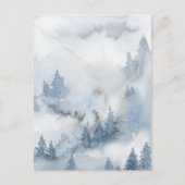 Dusty Blue Waterverf Misty Forest Briefkaart (Voorkant)