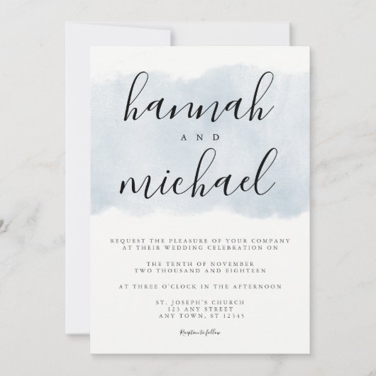 Dusty Blue Waterverf Modern Simple Wedding Kaart (Voorkant)