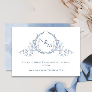 Dusty Blue Waterverf Monogram Weddenschap Website Informatiekaartje