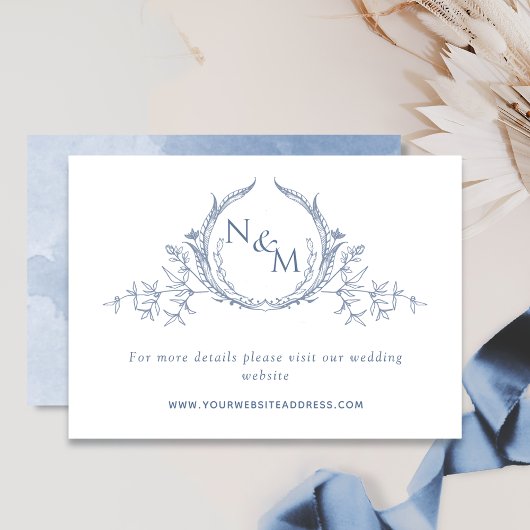 Dusty Blue Waterverf Monogram Weddenschap Website Informatiekaartje