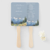 Dusty Blue Waterverf Mountain Wedding Program Handwaaier (Voorkant en achterkant)