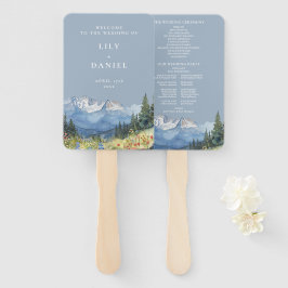Dusty Blue Waterverf Mountain Wedding Program Handwaaier