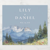 Dusty Blue Waterverf Mountain Wildflower Wedding Bier Etiket (Enkel label)