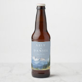 Dusty Blue Waterverf Mountain Wildflower Wedding Bier Etiket (Voorkant)