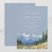 Dusty Blue Waterverf Mountain Wildflower Wedding Kaart (Voorkant / Achterkant)