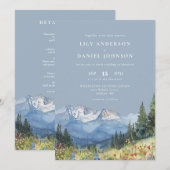 Dusty Blue Waterverf Mountain Wildflower Wedding Kaart (Voorkant / Achterkant)