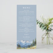 Dusty Blue Waterverf Mountain Wildflower Wedding Menu (Staand voorkant)