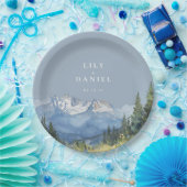 Dusty Blue Waterverf Mountain Wildflower Wedding Papieren Bordje (Feest)