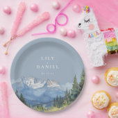 Dusty Blue Waterverf Mountain Wildflower Wedding Papieren Bordje (Feest)