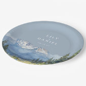 Dusty Blue Waterverf Mountain Wildflower Wedding Papieren Bordje (Gekanteld)