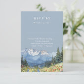 Dusty Blue Waterverf Mountain Wildflower Wedding RSVP Kaartje (Staand voorkant)