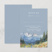 Dusty Blue Waterverf Mountain Wildflower Wedding RSVP Kaartje (Voorkant / Achterkant)