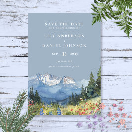 Dusty Blue Waterverf Mountain Wildflower Wedding Save The Date