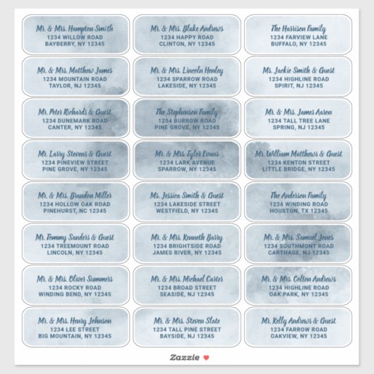 Dusty Blue Waterverf & Navy Guest Adresetiketten Sticker (Vel)