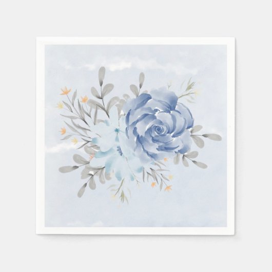 Dusty Blue Waterverf Peonies Wedding Servet (Voorkant)