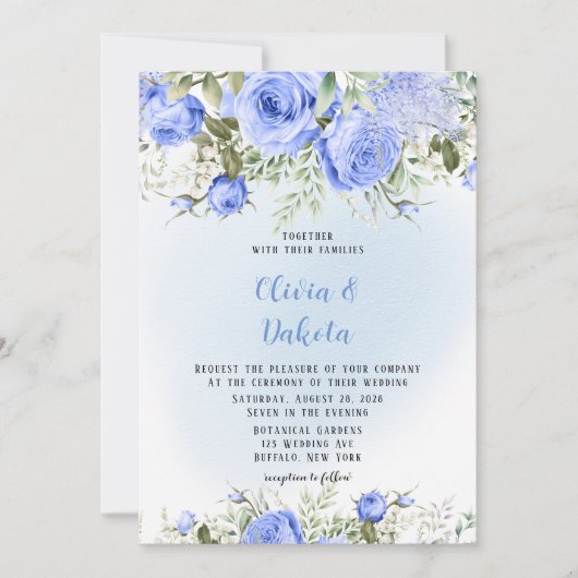 Dusty Blue Waterverf Peony Blossom Chic Wedding Kaart (Voorkant)