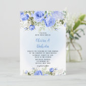 Dusty Blue Waterverf Peony Blossom Chic Wedding Kaart (Staand voorkant)