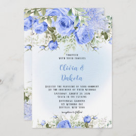 Dusty Blue Waterverf Peony Blossom Chic Wedding Kaart