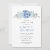 Dusty Blue Waterverf Peony Couple Shower Invites (Voorkant)