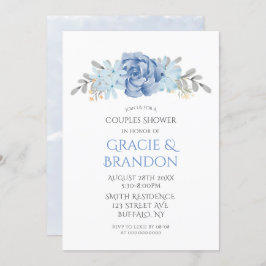 Dusty Blue Waterverf Peony Couple Shower Invites