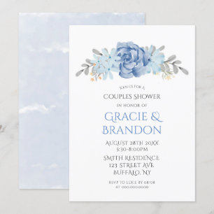 Dusty Blue Waterverf Peony Couple Shower Invites