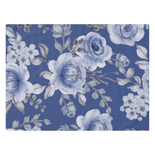 Dusty Blue Waterverf Peony Tapestry Tafelkleed (Voorkant (Horizontaal))