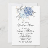 Dusty Blue Waterverf Peony Wedding Shower Invites (Voorkant)