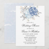 Dusty Blue Waterverf Peony Wedding Shower Invites (Voorkant / Achterkant)