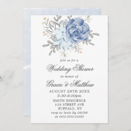 Dusty Blue Waterverf Peony Wedding Shower Invites