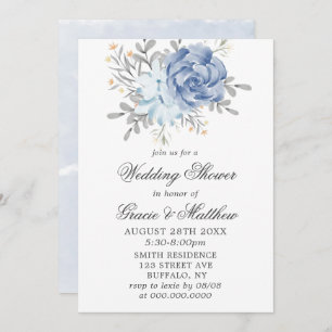 Dusty Blue Waterverf Peony Wedding Shower Invites