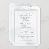Dusty Blue Waterverf Pewter Willow Branch Save The Date (Voorkant / Achterkant)