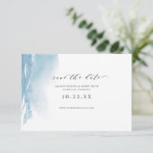 Dusty Blue Waterverf Photo Save the Date (Staand voorkant)