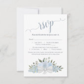 Dusty Blue Waterverf Rozen & Blossom Wedding RSVP Kaartje (Voorkant)