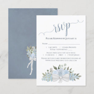 Dusty Blue Waterverf Rozen & Blossom Wedding RSVP Kaartje
