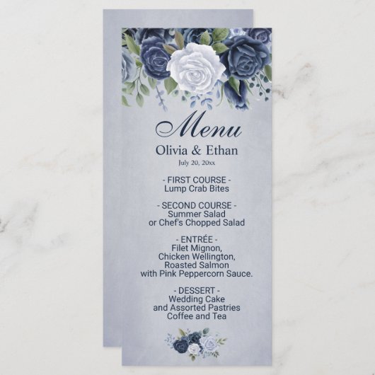  Dusty Blue Waterverf Rozen Menu (Voorkant / Achterkant)