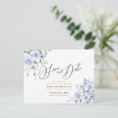 Dusty Blue Waterverf Rozen Save the Date Briefkaart (Staand voorkant)