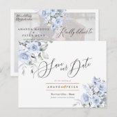 Dusty Blue Waterverf Rozen Save the Date Briefkaart (Voorkant / Achterkant)