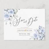 Dusty Blue Waterverf Rozen Save the Date Briefkaart (Voorkant)