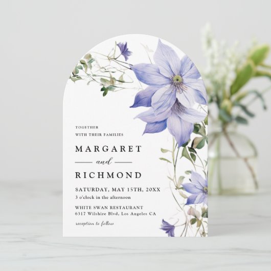 Dusty Blue Waterverf Rustic Bloemboog bruiloft Kaart (Staand voorkant)